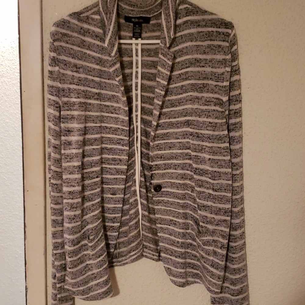 Grey and White Striped Cardigan